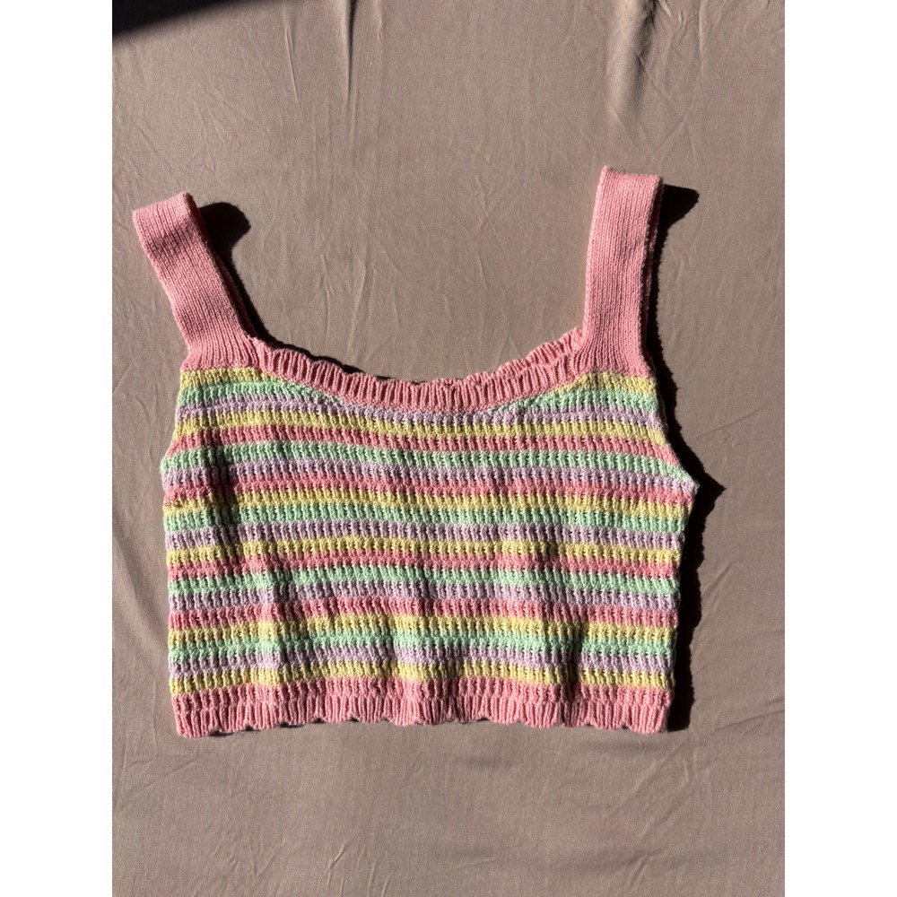 Wild Fable Pastel Striped Knit Crop Tank Top Pink Yellow Green Purple XS